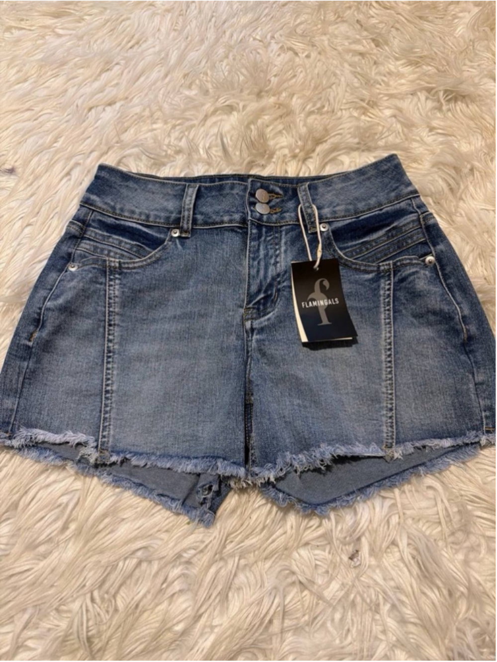 Flamingals Mid Waist Denim Raw Hem Dual Shorts for Women Button